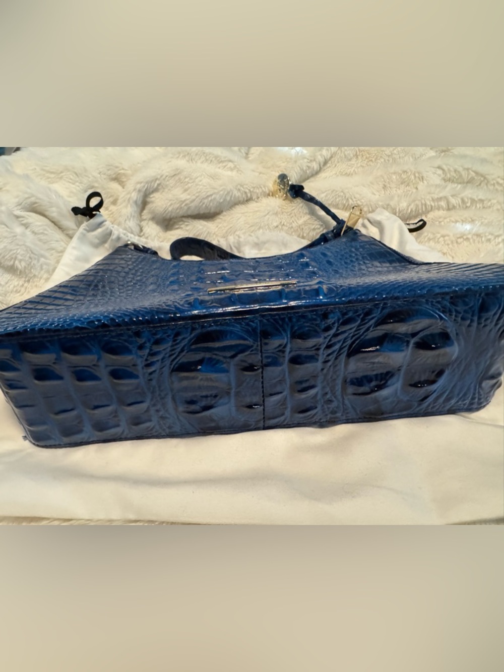 Brahmin Shiny bright blue Croc shoulder bag (Esme style I think) - Picture 4 of 8